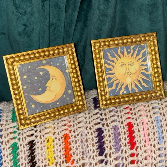 Celestial Moon & Stars Mary Beth Zeitz Gold Themed Copy Frame Art 5”x 5” - Picture 8 of 8